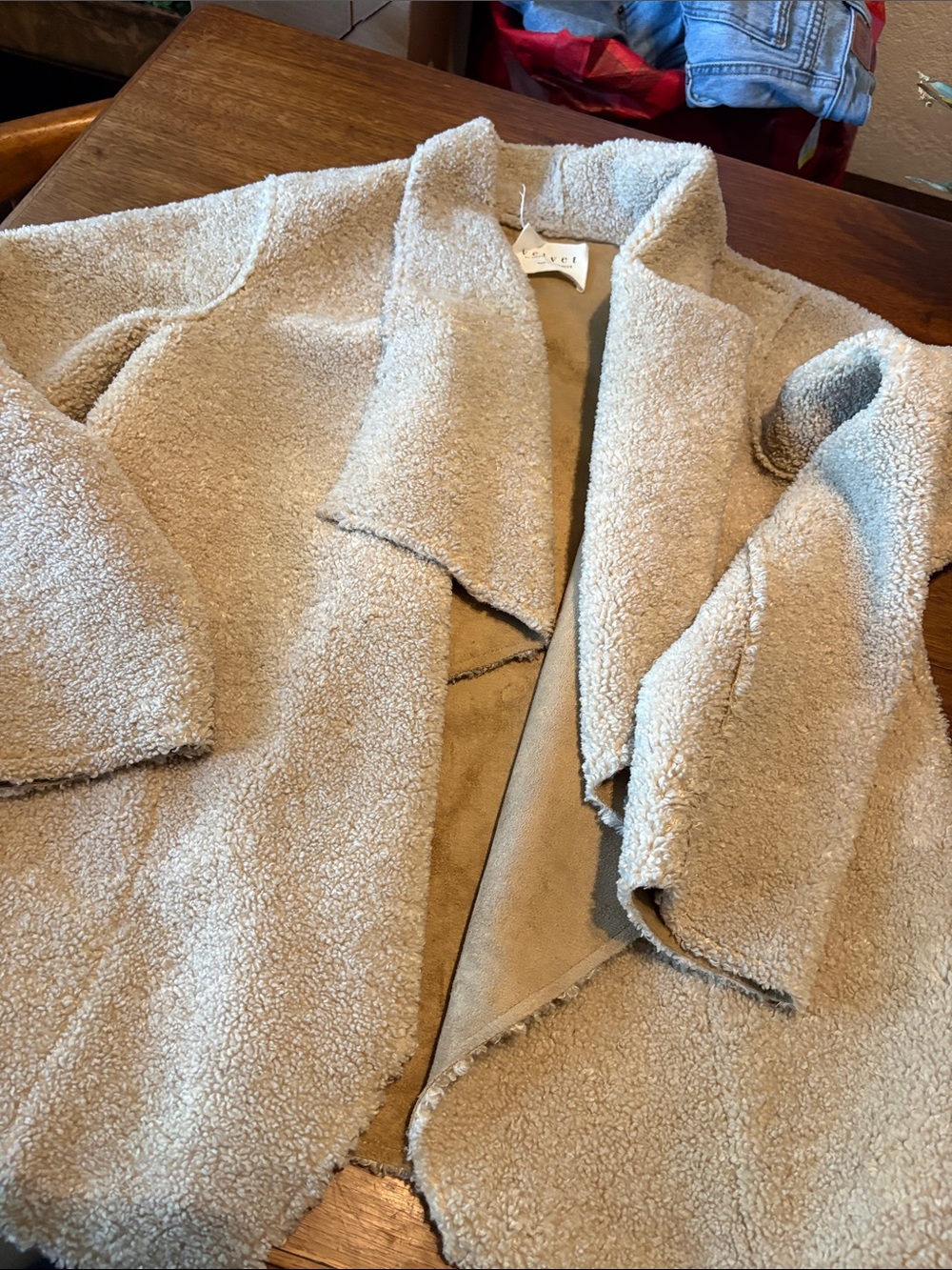 Velvet by Graham & Spencer Taupe Faux-Sherpa Open Front Jacket s reversible